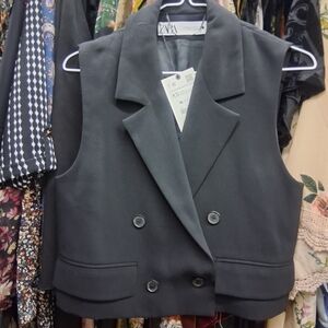 ZARA Women’s Over Sized Double-Breasted Black Sleeveless Blazer Vest